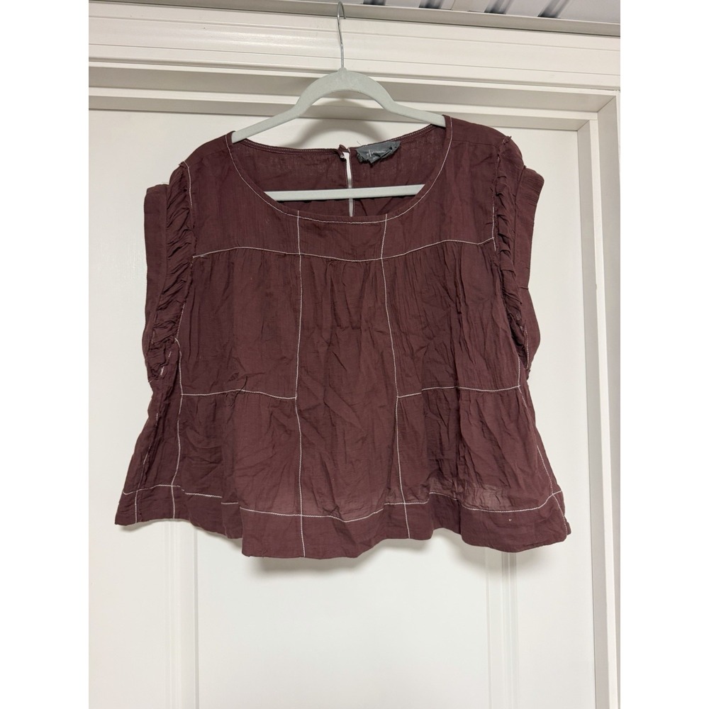 Anthropologie Cap-Sleeve Babydoll Blouse, Color Plum, Womens Size XLarge
